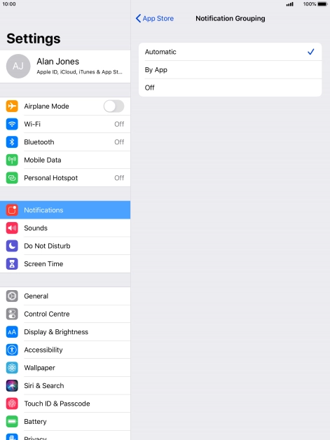 Press the required setting.