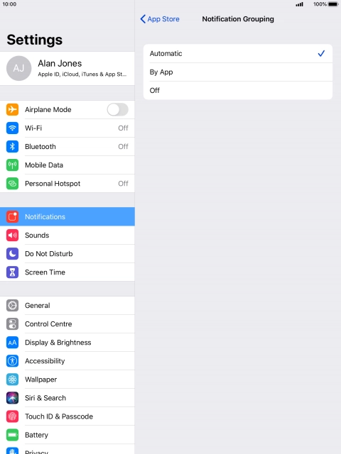 Press the required setting.