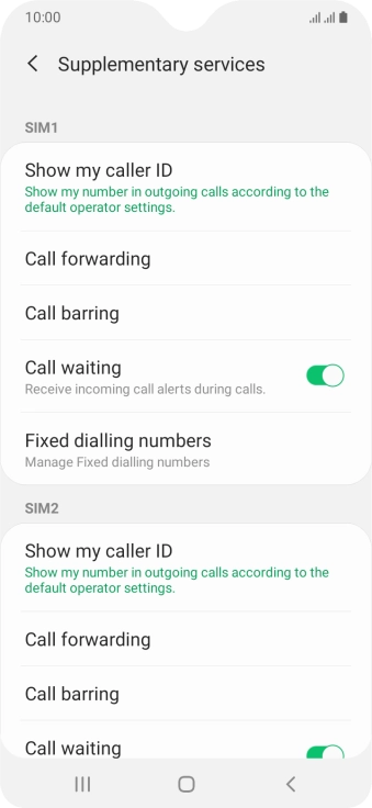 Press Call forwarding below the required SIM.