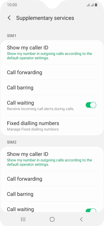 Press Call forwarding below the required SIM.