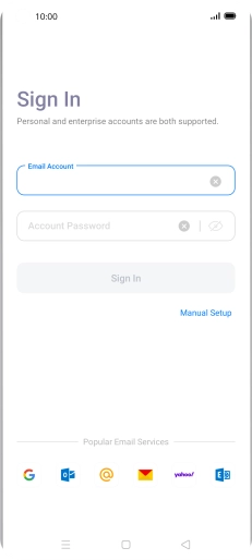 Press Account Password and key in the password for your email account.