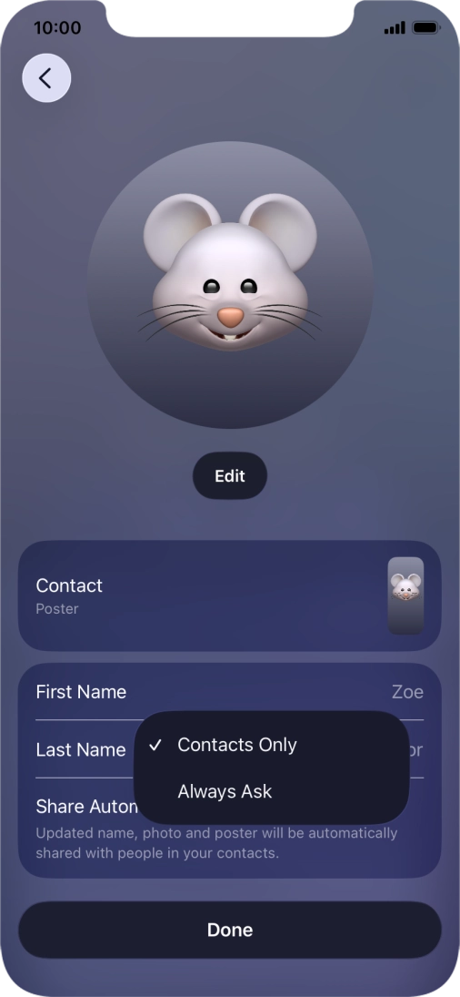 Press the required setting.