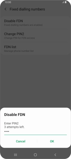 Key in your PIN2 and press OK. The default PIN2 is 0000.