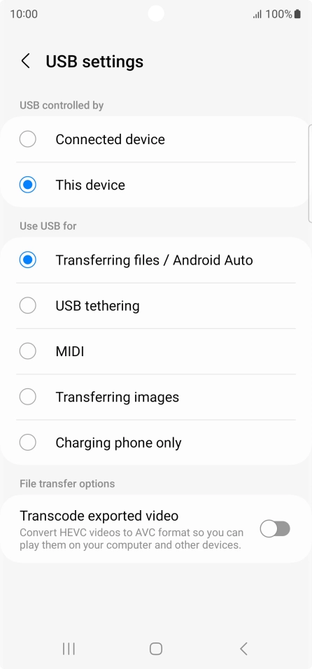 Press Transferring files / Android Auto.