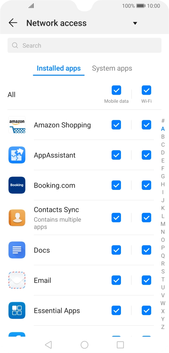 Press the field next to the application name in the 
