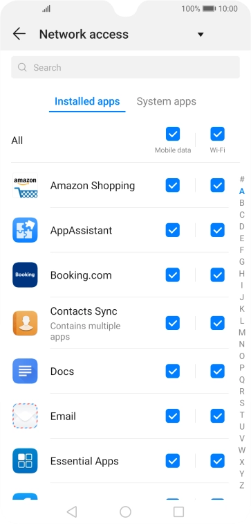 Press the field next to the application name in the 