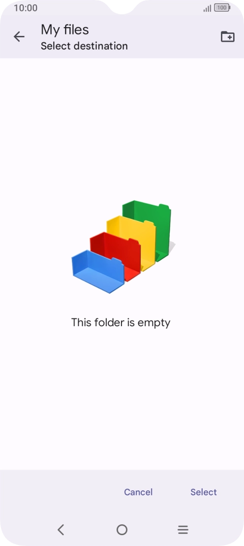 To create a new folder, press the new folder icon and follow the instructions on the screen to create a new folder.