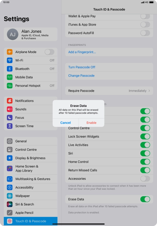 If you turn on the function, press Enable.