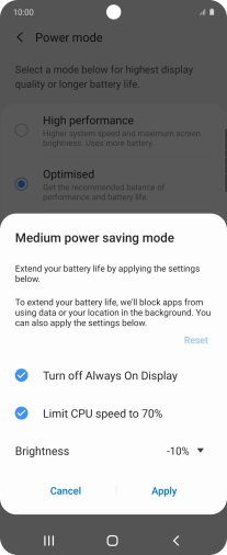 Press Apply to turn on the function.