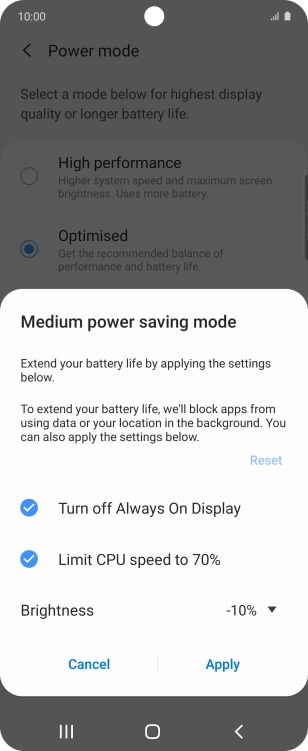 Press Apply to turn on the function.