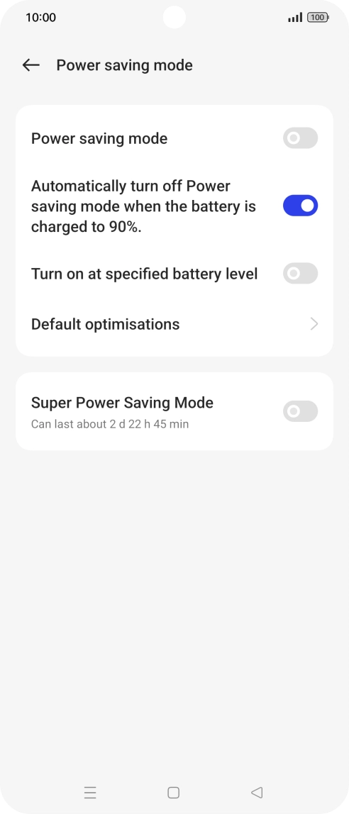 Press the indicator next to the required setting to turn on the function.