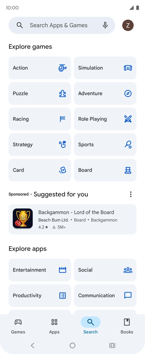 Press the search field.