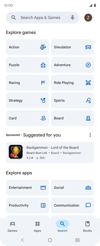 Press the search field.