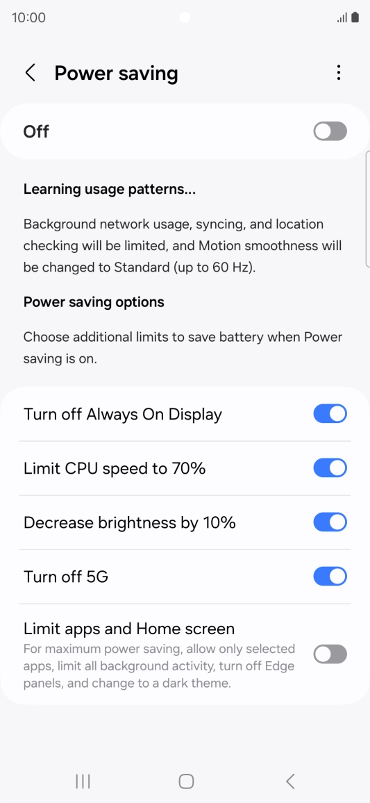Press the indicators next to the required settings.