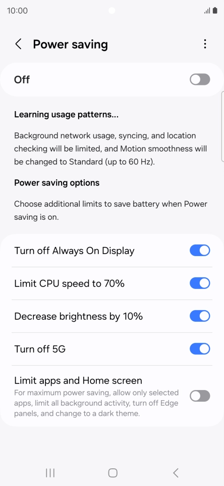 Press the indicators next to the required settings.