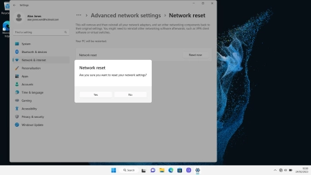 Click Yes to reset your network settings. Your laptop needs to restart and you must establish a connection to a Wi-Fi of mobile network again.
