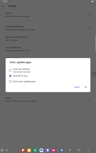 To turn on automatic update of apps using mobile network, press Over any network.