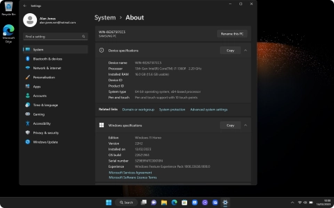 Your laptop's software version is displayed below Windows specifications.