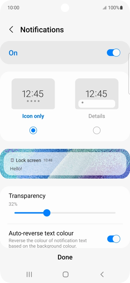 Press the required settings to turn them on or off.