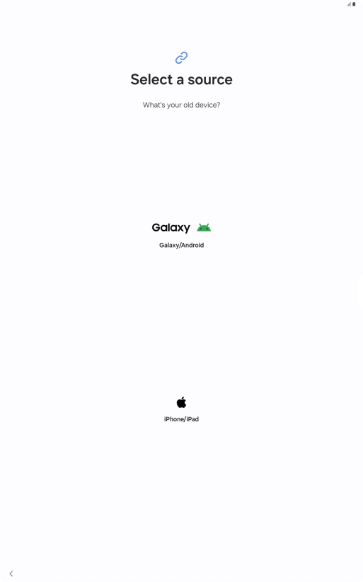 Press the required setting and follow the instructions on the screen to transfer content from another device.