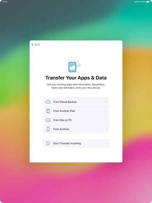 You can transfer the contents of an Android device to your tablet when it's activated for the first time and after a factory reset. When this screen is displayed, your tablet is ready to transfer contents from an Android device.