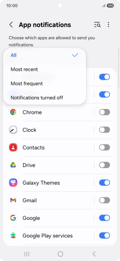 Press the required setting.