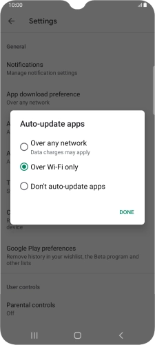 To turn on automatic update of apps using mobile network, press Over any network.