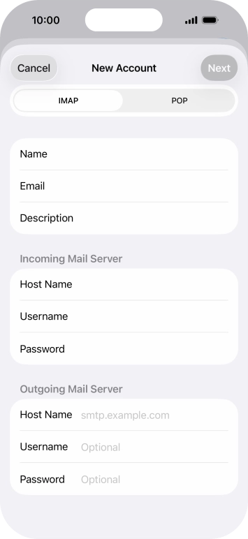 Press Host Name and key in the name of your email provider's outgoing server.
