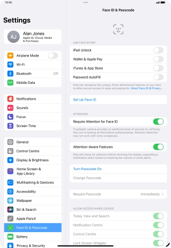 Press Turn Passcode On and key in a lock code of your own choice twice.