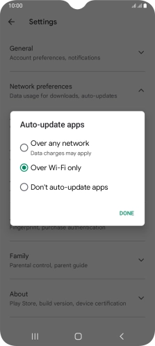 To turn on automatic update of apps using mobile network, press Over any network.