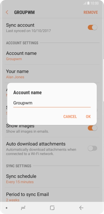Key in the required name for the email account and press OK.