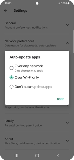 To turn on automatic update of apps using mobile network, press Over any network.