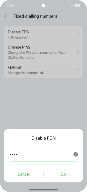 Key in your PIN2 and press OK. The default PIN2 is 0000.