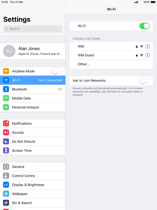 Press the required Wi-Fi network and key in the password for the Wi-Fi network.