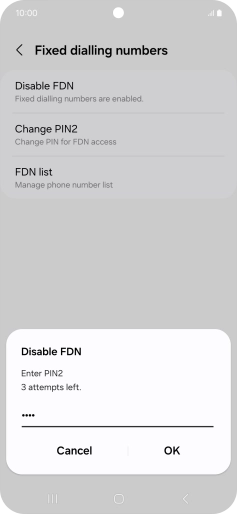 Key in your PIN2 and press OK. The default PIN2 is 0000.