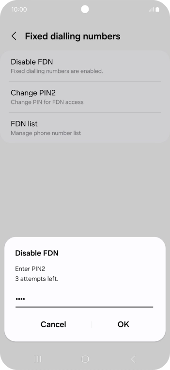 Key in your PIN2 and press OK. The default PIN2 is 0000.