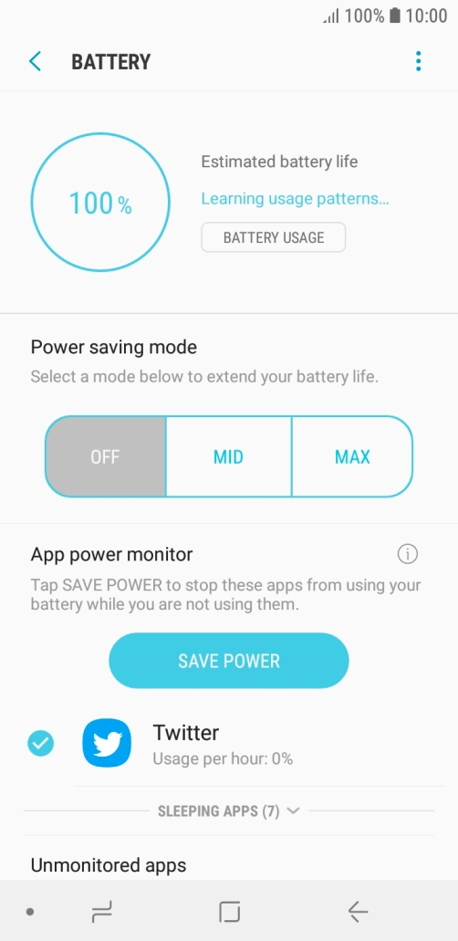 Press the required setting.