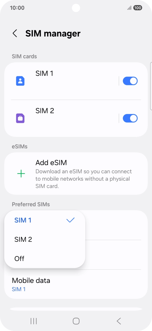 Press the required setting.