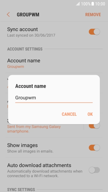Key in the required name for the email account and press OK.