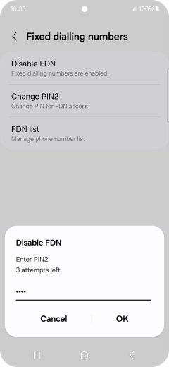 Key in your PIN2 and press OK. The default PIN2 is 0000.