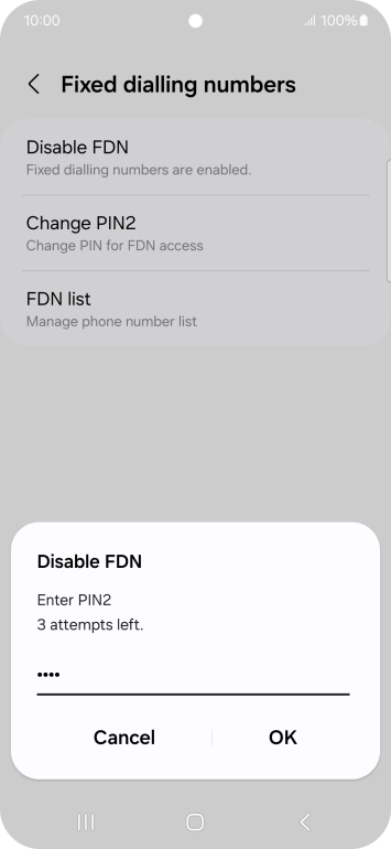 Key in your PIN2 and press OK. The default PIN2 is 0000.