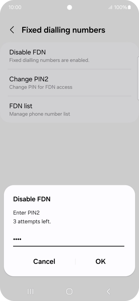 Key in your PIN2 and press OK. The default PIN2 is 0000.