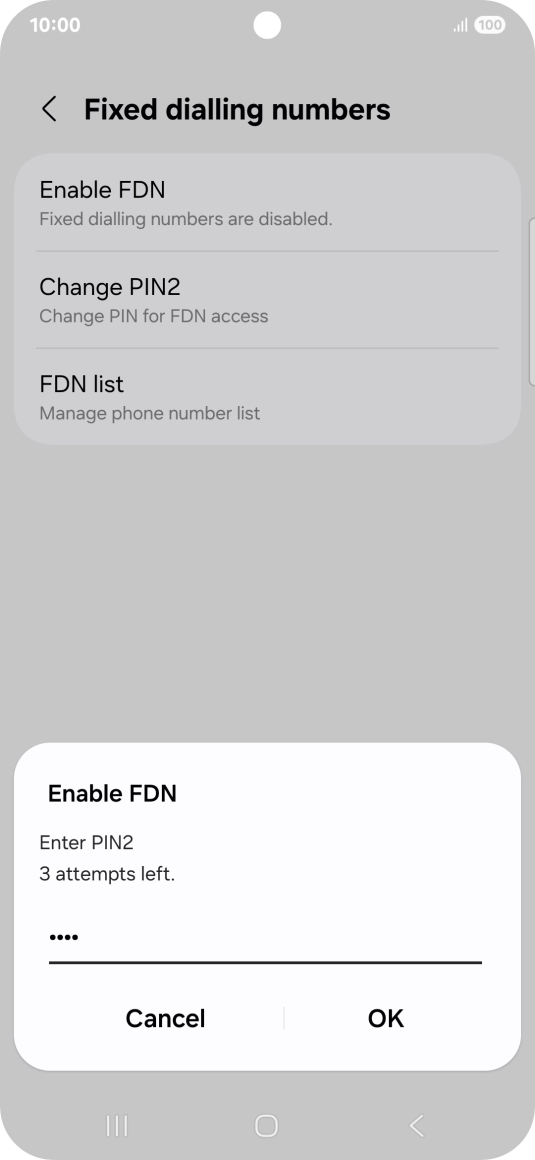 Key in your PIN2 and press OK. The default PIN2 is 0000.