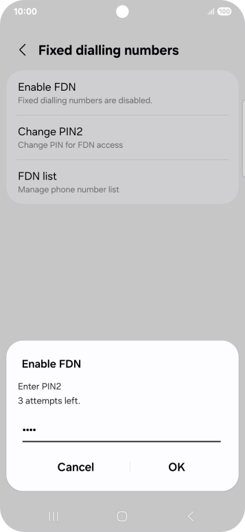 Key in your PIN2 and press OK. The default PIN2 is 0000.
