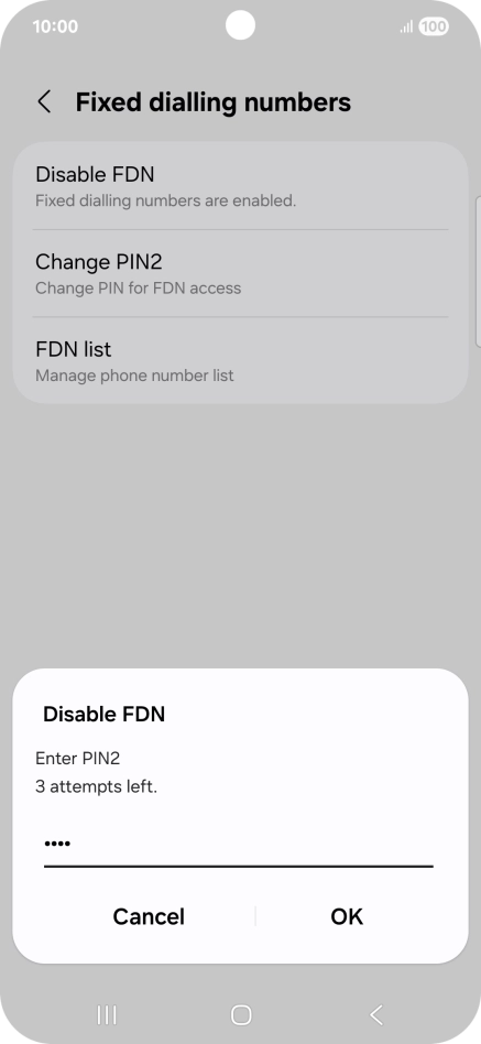 Key in your PIN2 and press OK. The default PIN2 is 0000.
