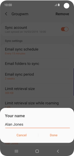 Key in the required sender name and press Done.