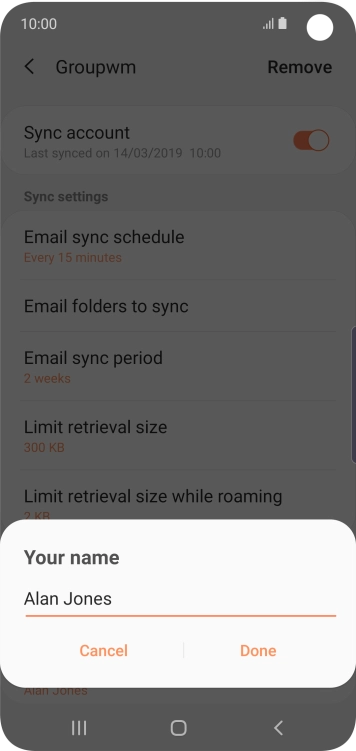 Key in the required sender name and press Done.