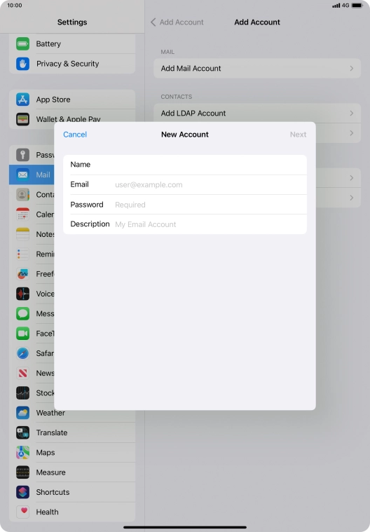 Press Email and key in your email address.