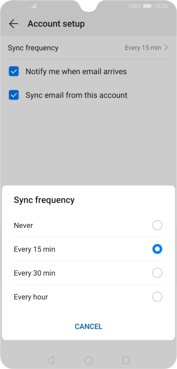 Press the required setting.