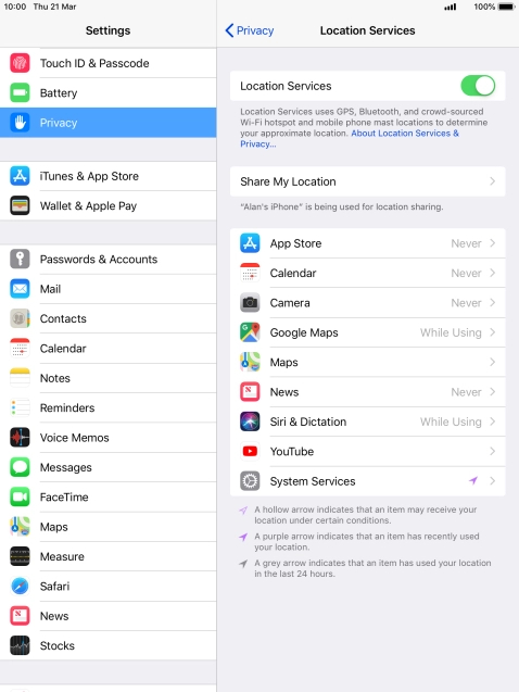 Press the required application.